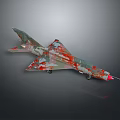 Unique Detailed Military Jet Model With Green Red Camouflage Pattern Design