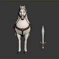 White Horse Figure With Decorative Saddle Bridle And Hanging Sword