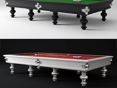 Stylish Entertainment Billiard Tables With Green Red Felt Decorative Legs And Balls 3d model