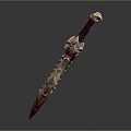 Ornate Fantasy Sword With Blood Red Blade Skull Hilt And Spiked Design