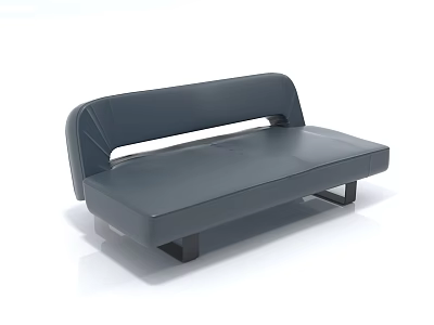 Modern Two Seater Sofa In Gray Leather With Sleek Back Design And Black Legs 3d model