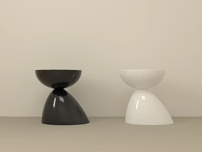 Modern Black and White Side Tables with Unique Curved Base and Round Top Design 3d model
