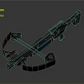 Futuristic Mechanical Crossbow Design With Red Blue Accents Bowstring And Grip