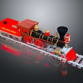 Detailed Red and Black Vintage Steam Train Model with Gold Accents on Track