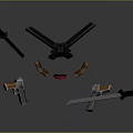 Various Types of Weapons Collection Featuring Swords Pistol and Bladed Tools