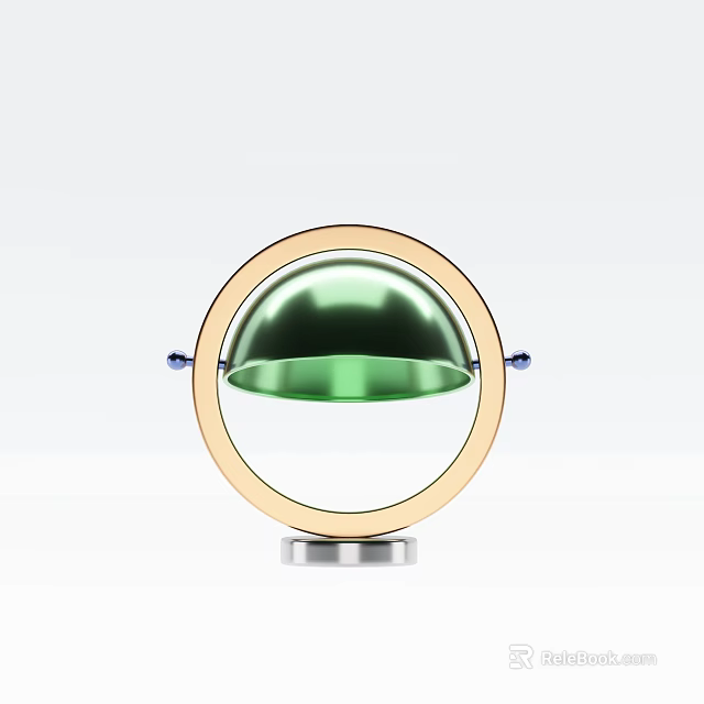 Modern Table Lamp With Green Dome Lampshade And Gold Circular Frame Base 3d model 