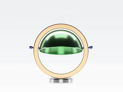Modern Table Lamp With Green Dome Lampshade And Gold Circular Frame Base 3d model