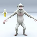 Hairless White Monkey With Exaggerated Expression And Peeled Banana 3d model