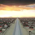 Ancient City Traditional Architecture With Wide Main Road And Sunset Sky Orange Clouds