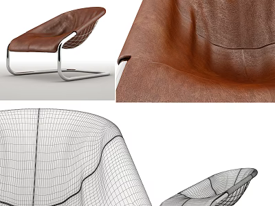 Modern Brown Leather Leisure Chair With Metal Frame And Ergonomic Design 3d model
