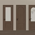 Dark Brown Wooden Hinged Doors With Glass Panels And Light Wall Background