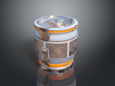 Silver And Orange Metal Barrel Shaped Household Storage Container With Top Lid 3d model