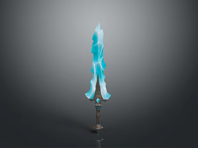 Fantasy Blue Ice Crystal Sword Weapon with Transparent Blade Metallic Hilt 3d model