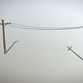 Tall Wooden Utility Poles With Multiple Power Lines Against Gray Background