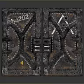 1202 Numbered Weathered Metal Double Doors With Decorative Industrial Design