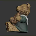 Cute Teddy Bear Decorative Toy Wearing Green Outfit Holding Wooden Ship Wheel