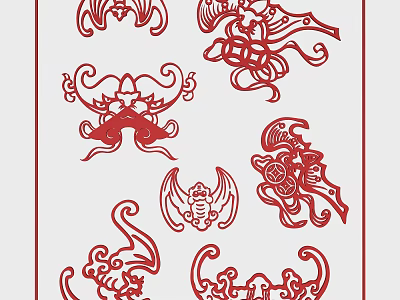 Red Traditional Chinese Paper Cut Pendants With Bat And Cloud Motifs 3d model