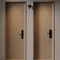 Modern Interior Design with Wooden Doors Black Handles Electronic Locks and Light Walls