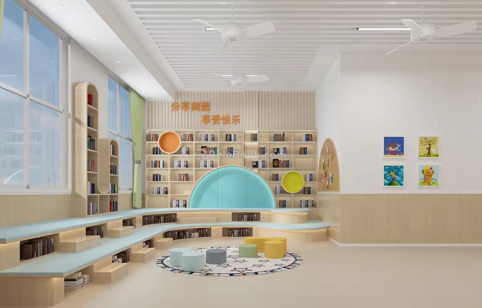 Modern Reading Room Library 3d model