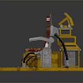 Modern Public Chair With Yellow Base Red Seat And Mechanical Metal Structure Design