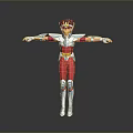 Armor Clad Hero With Silver Red Gold Armor Standing Arms Outstretched On Gray Gradient Background