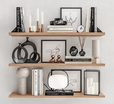 Decorative Ornament Set With Framed Art Candles Vases Books Table Lamp And Sculptures 3d model