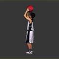 Dynamic Game Anime Basketball Character in White Jersey Holding Red Ball Above Head