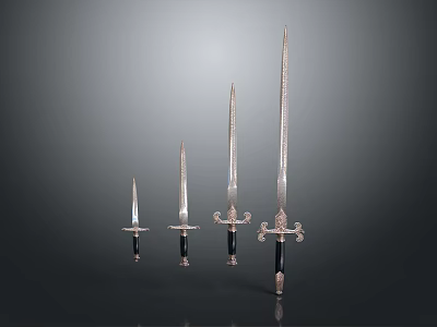 Decorative Swords Collection with Various Lengths Ornate Hilts and Intricate Blade Designs 3d model