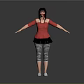 Woman in Red Top Black Skirt Striped Pants White Shoes with Braided Pigtails Arms Outstretched