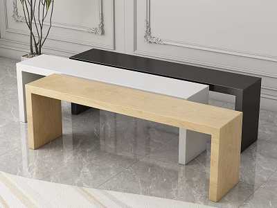 Public Benches Black White Light Wooden Modern Design Indoor Decorative Wall Marble Floor 3d model