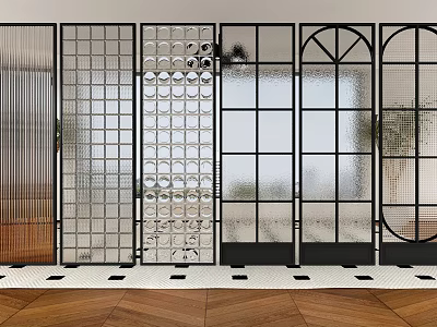 Stylish Interior Partitions With Black Metal Frames And Glass Panel Designs 3d model