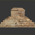 Ancient Brick Scenery With Layered Steps And Roofed Top Structure Design 3d model