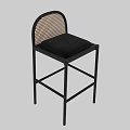 Modern Black Frame Bar Stool With Woven Backrest And Padded Seat