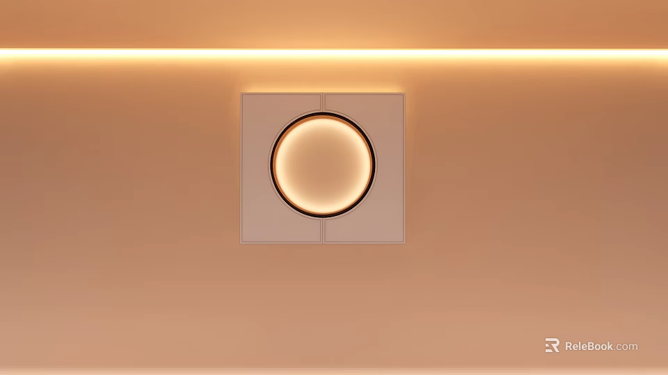 Modern Square Panel Featuring Circular Illuminated Light On Light Brown Wall With Strip Lighting 3d model