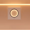 Modern Square Panel Featuring Circular Illuminated Light On Light Brown Wall With Strip Lighting 3d model