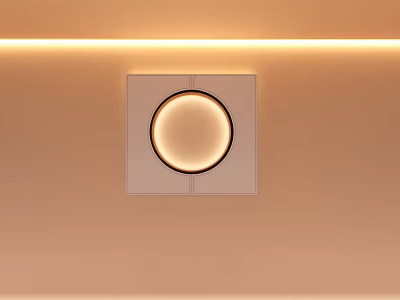 Modern Square Panel Featuring Circular Illuminated Light On Light Brown Wall With Strip Lighting 3d model