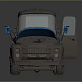 Vintage Green Truck With Open Hood Door And Orange Crates In Cargo Bed