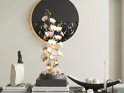 Floriculture Potted Plant Ornaments Wall Decorations Candlestick Phalaenopsis Books 3d model