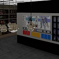 Anime Character Figurines On Colorful Platforms With Display Shelves And Hanging Lamps