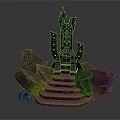 Ancient Carved Throne With Rocky Base Stone Steps And Green Moss