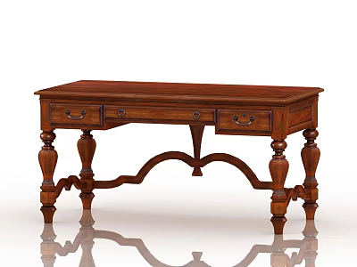 Elegant Classic Wooden Desk With Drawers And Ornate Carved Legs 3d model