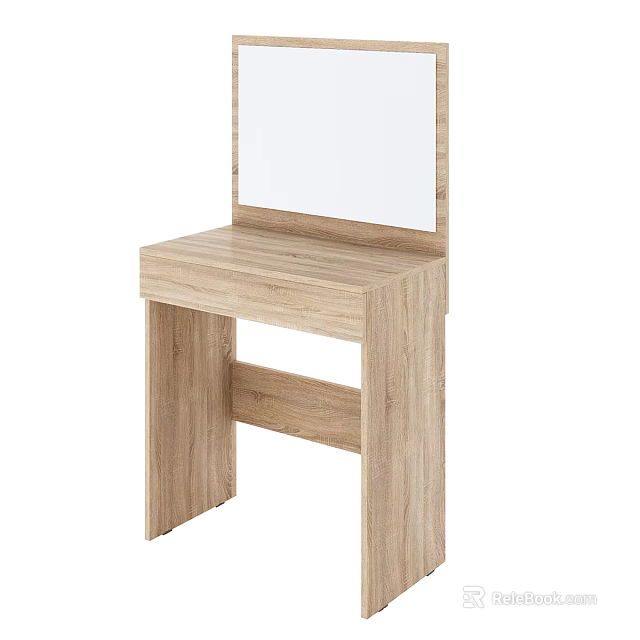 Natural Wooden Dressing Table With Mirror Modern Simple Design And Tabletop Storage 3d model 