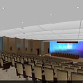 Modern Conference Room With Rows Of Seats Large Screen And Wooden Walls