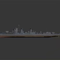 Vintage Naval Warship 3D Model with Gray Hull Orange Bottom Masts and Smokestacks