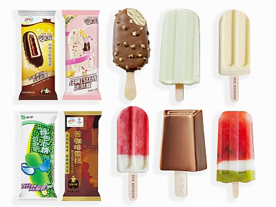 Various Delicious Ice Cream Bars With Different Flavors And Colorful Packaging 3d model