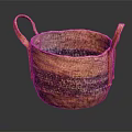 Handwoven Household Basket With Two Handles And Brown Black Stripes