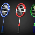 Vibrant Badminton Rackets In Blue Red Green With Decorative Dots And Stripes