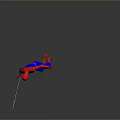 A Man In Red And Blue Spider Man Costume Climbing On White Cube