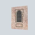 Casement Window With Black Frame Arched Top And Multi Pane Design On Red Brick Wall 3d model