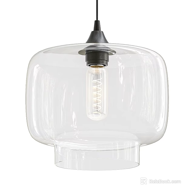 Elegant Modern Transparent Glass Pendant Light Featuring Vintage Bulb And Hanging Design 3d model 